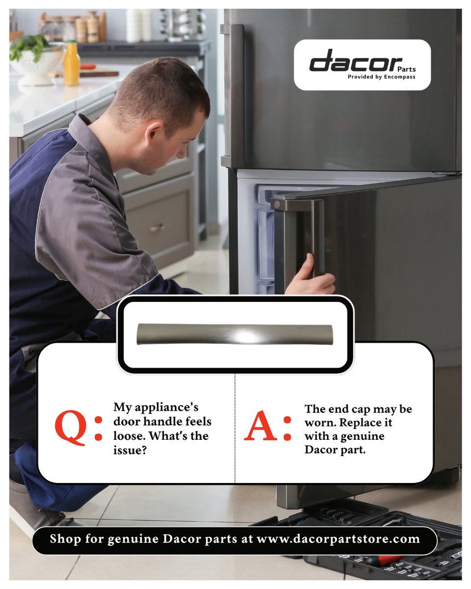 dacorparts1's tweet image. Loose handles? 
It might be the end cap. 
Ensure a secure grip with authentic Dacor replacements.

 #FAQTuesday #HandleFix #DacorTips #ApplianceCare #SecureGrip #ApplianceRepair #authencticdacorparts  #GenuineParts #DacorParts