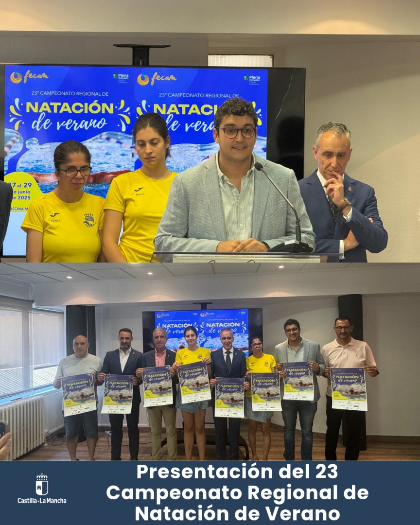 BienestarCLM's tweet photo. 🏊‍♂️ Puertollano acoge el 23º Campeonato Regional de Natación de Verano de @fecamclm  del 27 al 29 de junio, con 23 clubes 🏅

El deporte como herramienta de inclusión y valores 💙
Apoyo del @gobjccm vía IRPF y Dirección Gral. de Deportes.
#DeporteInclusivo #FECAM https://t.co/qs9DkwKEtP