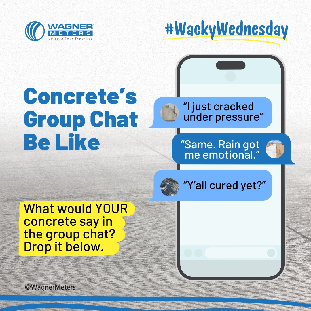WagnerMeters's tweet image. Work keeps us serious enough—so go with us on this. 😆

What’s something your concrete can add to the chat? Get as creative or cheesy as you want! 🧀

Post in the comments below. 

#WackyWednesday #ConcreteHumor