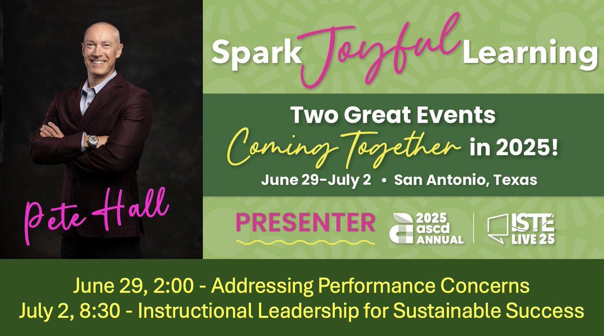Next week, in beautiful San Antonio, I'll be presenting two sessions for the <a href="/ASCD/">ASCD</a> &amp; <a href="/ISTEofficial/">ISTE</a> Annual Conference:

Sunday, 6/29: Addressing Performance Concerns. 

Wednesday, 7/2: Instructional Leadership for Sustainable Success.

Stop by and say hi! event.ascd.org/2025/