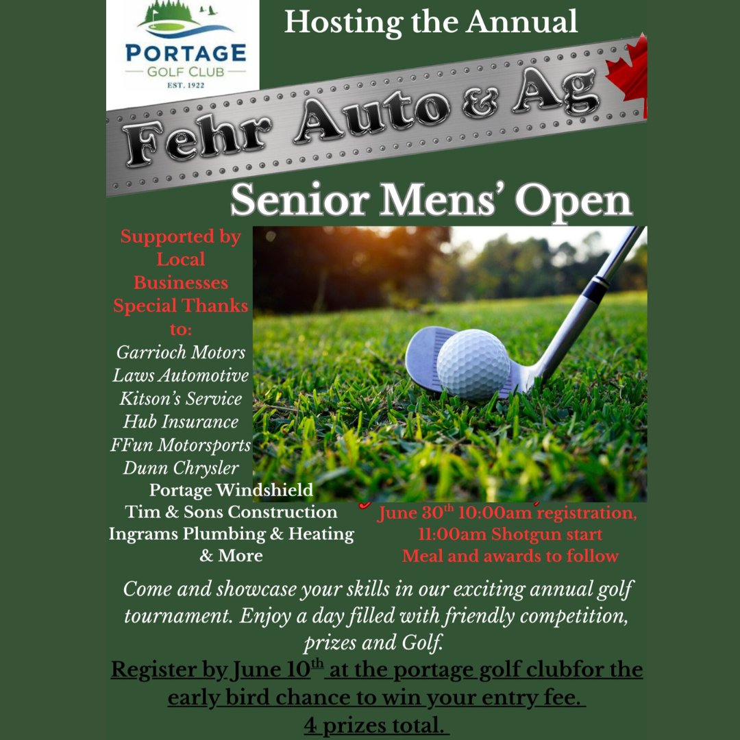 🚨 LAST CALL! 🚨

Sign-up deadline for the Fehr Auto Senior Men’s Open is THIS Friday at 5PM!

⛳ Don’t miss your shot to be part of one of the season’s best events.

📝 Register now, or forever wish you had.

“You miss 100% of the putts you don’t take.” – Arnold Palmer

#GolfMB