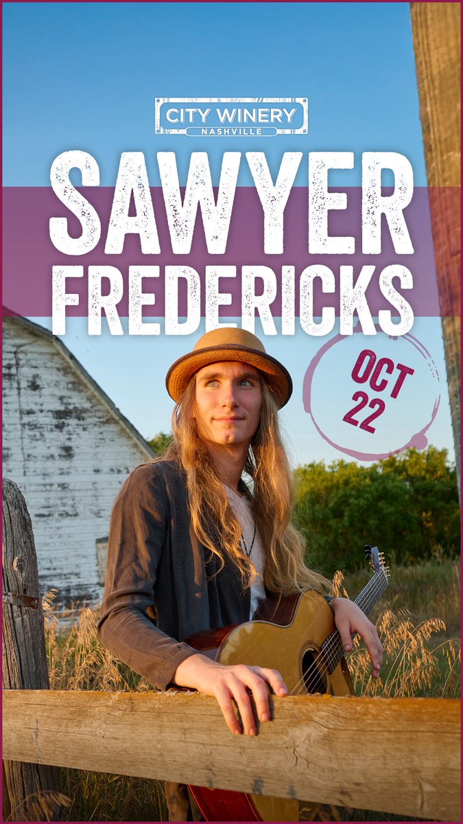 SawyerFrdrx's tweet photo. Excited to be heading back to #nashville for a full band show 😁 Thanks @CityWineryNSH for having us again 💛 

Pre-Sale for (Vinofile Members and my Patrons) starts at 3:00pm today 😁

https://t.co/Wzg0xyuYCq

On Sale: Friday, June 27th 12:00pm https://t.co/fdmEjJTUEz