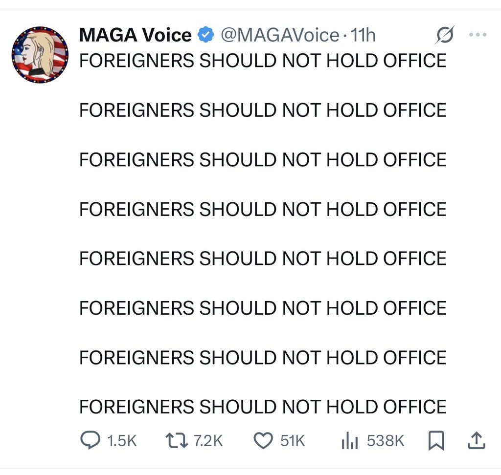 Hypothesis's tweet image. Anyone want to tell the knuckle-dragging racist that those of European descent in the US are all technically foreigners?