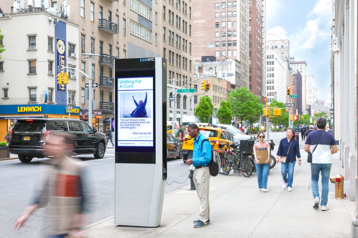 TargetALS_fdn's tweet image. Last month, Target ALS was featured by @Intersection_Co on @LinkNYC throughout New York City to celebrate #ALSAwarenessMonth. The campaign featured 5 New Yorkers, including our founder, Dan Doctoroff, who drive #ALSResearch.
Read more about the campaign: bit.ly/40dg5Hr