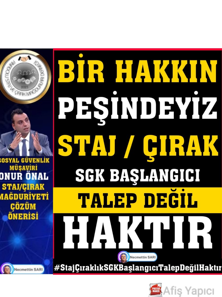 <a href="/turkensevgi1/">Sevgi Türken</a> <a href="/yegin25367/">Gürkan Ygn.</a> <a href="/Onuronal_/">Onur Önal</a> <a href="/RTErdogan/">Recep Tayyip Erdoğan</a> <a href="/isikhanvedat/">Prof. Dr. Vedat Işıkhan</a> <a href="/csgbakanligi/">T.C. Çalışma ve Sosyal Güvenlik Bakanlığı</a> <a href="/tcmeb/">Millî Eğitim Bakanlığı</a> <a href="/memetsimsek/">Mehmet Simsek</a> <a href="/HMBakanligi/">T.C. Hazine ve Maliye Bakanlığı</a> <a href="/yilmaztunc/">Yılmaz TUNÇ</a> <a href="/adalet_bakanlik/">T.C. Adalet Bakanlığı</a> <a href="/ticaret/">T.C. Ticaret Bakanlığı</a> <a href="/TCSanayi/">Sanayi ve Teknoloji Bakanlığı</a> <a href="/tcailesosyal/">T.C. Aile ve Sosyal Hizmetler Bakanlığı</a> <a href="/cbsbb/">T.C. Cumhurbaşkanlığı Strateji ve Bütçe Başkanlığı</a> <a href="/dbdevletbahceli/">Devlet Bahçeli</a> <a href="/_cevdetyilmaz/">Cevdet Yılmaz</a> <a href="/zorlu77/">Prof.Dr.Kürşad ZORLU</a> Kanuna göre bir iş yerinde tam gün çalışan herkes sigortalıdır.Sigorta kartı verilerek çalıştırılan bizlere Ssk başlangıç hakkı verilmelidir,🌿⭐🌿
<a href="/RTErdogan/">Recep Tayyip Erdoğan</a>
<a href="/dbdevletbahceli/">Devlet Bahçeli</a>
<a href="/_cevdetyilmaz/">Cevdet Yılmaz</a>
<a href="/isikhanvedat/">Prof. Dr. Vedat Işıkhan</a>
Adalet Terazisinde 
#TamSigortayla
#EşitTürkiyede
#StajyerÇırağaTamGüven