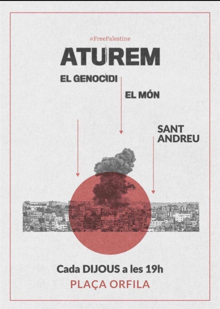 En Sant Andreu es contínua tossudament alçats per a denunciar el Genocidi a Gaza. Tots els dijous en la Plaça Orfila, suma't!!
#ProuComplicitat