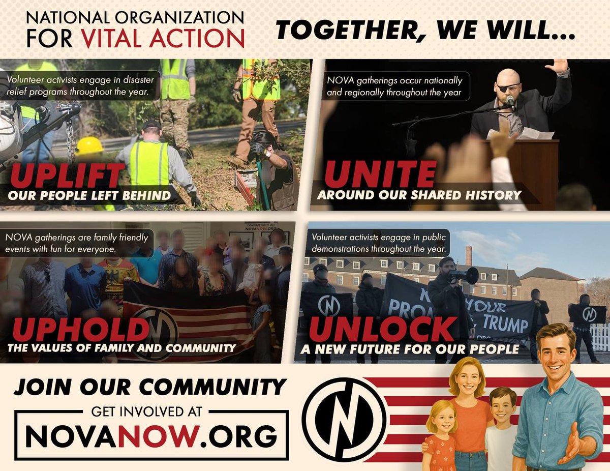 NOVANOWUSA's tweet image. There are hundreds of NGOs for black, hispanic, Jewish, and even gay people in America.
NOVA exists to be a voice for White people, an NGO representing our interests. This is almost unheard of, and that shouldn’t be the case.
Check out our website, reach out, get connected, and…