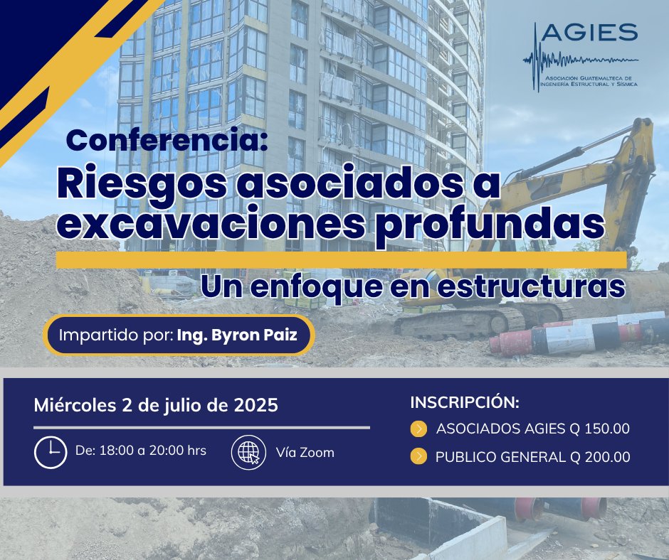 🔍 ¿Conoces los riegos estructurales que se ocasionan por las excavaciones profundas?
Únete a esta conferencia y descubre los riesgos más críticos que enfrentan las estructuras por las excavaciones profundas.

✅ Inscríbete ahora en el siguiente enlace:
forms.gle/4ujrhkMLQ1AbG6…