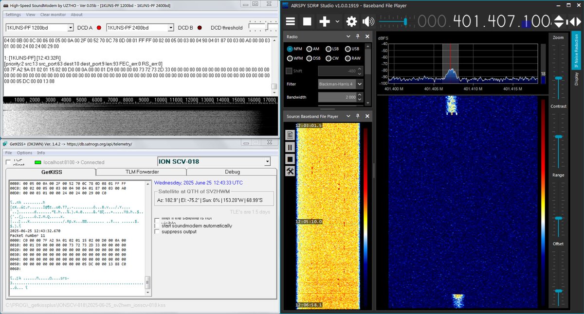 Merkouris SV2HWM (@sv2hwm) on Twitter photo 2025-06-25 09:03 UTC โ Rx of raw telemetry from the new ๐ฎ๐น CubeSat deployer ๐ฐ๏ธ ION SCV-18 Charismatic Carlus on 401.4145 MHz, in FSK AX.100 Mode 5 @ 1200 bd. Replay of recorded IQ with <a href="/airspy_com/">Airspy R2/Mini</a> R2 and Yagi antenna in ๐ฌ๐ท. I really like the names of <a href="/D_Orbit/">D-Orbit</a>'s spacecrafts. 2025-06-25 09:03 UTC โ Rx of raw telemetry from the new ๐ฎ๐น CubeSat deployer ๐ฐ๏ธ ION SCV-18 Charismatic Carlus on 401.4145 MHz, in FSK AX.100 Mode 5 @ 1200 bd. Replay of recorded IQ with <a href="/airspy_com/">Airspy R2/Mini</a> R2 and Yagi antenna in ๐ฌ๐ท. I really like the names of <a href="/D_Orbit/">D-Orbit</a>'s spacecrafts.