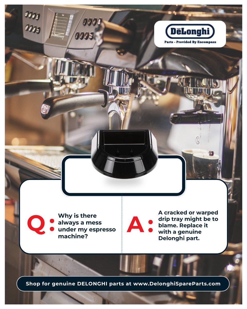 delonghiparts's tweet image. 🚿 Don’t let spills ruin your counter. A faulty drip tray is a quick fix — with genuine Delonghi parts built to last.
#FAQTuesday #CoffeeFix #CleanCountertop #EspressoCare #ApplianceRepair #AuthenticDelonghiParts