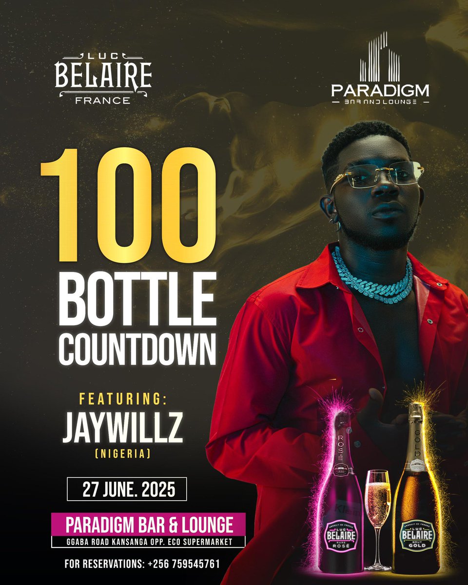 naira_sempa's tweet image. The weekend starts early this Friday at @Paradigmkla 
We’re counting down to greatness with the Belaire #100BottleCountdown pure luxury, pure vibes

Hosted by the sensational @SheilahGashumba with explosive performances from @naviomusic and Nigeria’s JayWillz
#ParadigmEpicFriday