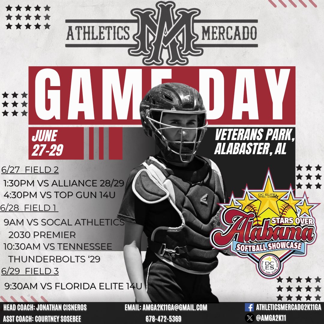 We’re headed to the Stars Over Alabama Softball Showcase, with games kicking off Friday! Ready to hit the field and go head-to-head with some of the best. Let’s go, ladies—it’s time to shine! 
🖤🤍
#dontsuck #fAMilyweare
<a href="/ExtraInningSB/">EXTRA INNING SOFTBALL</a> <a href="/TopPreps/">College Coaches / Scouts / College Recruiters</a> <a href="/CoastRecruits/">Coast 2 Coast Recruits</a> <a href="/IHartFastpitch/">I❤️Fastpitch</a>