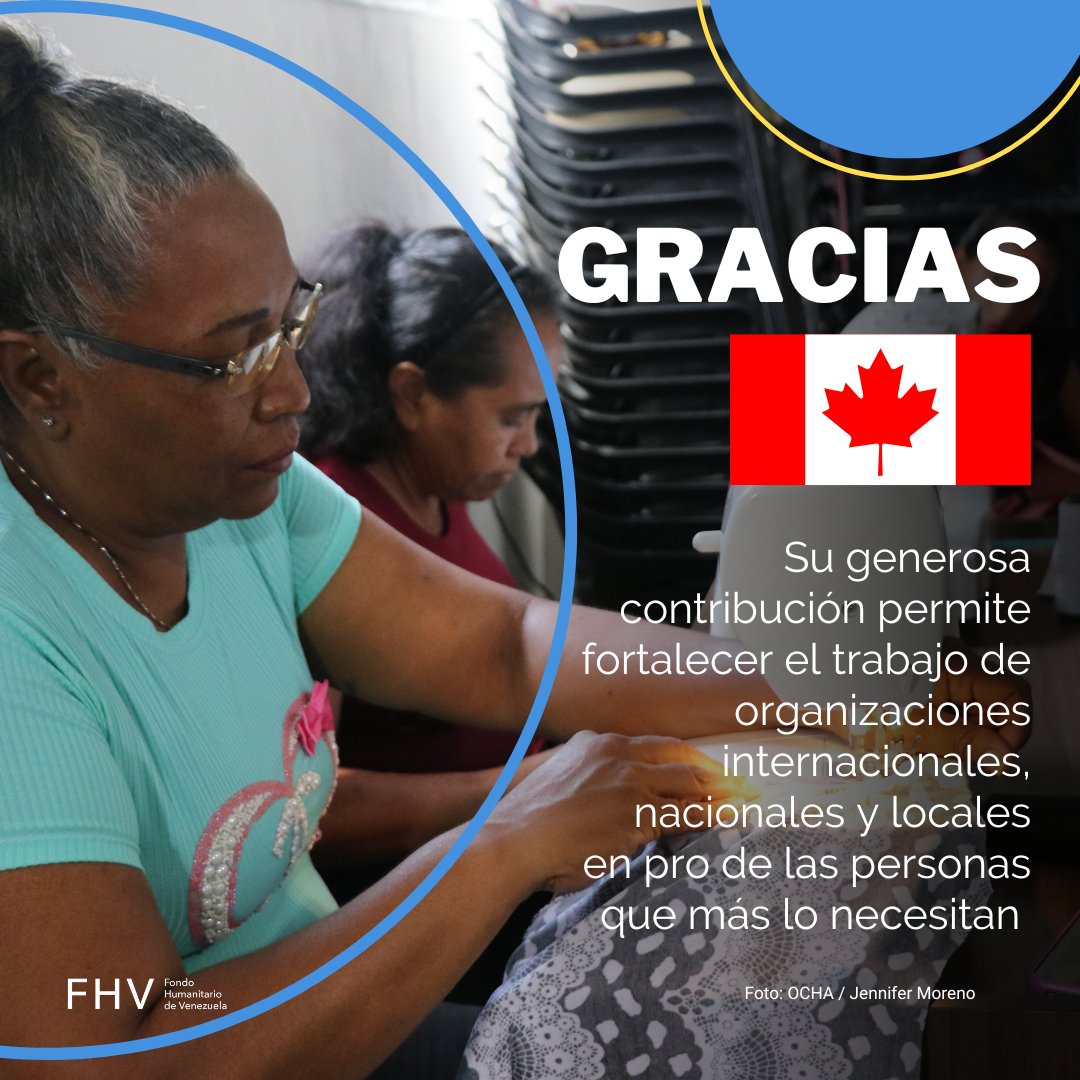 OCHA_Venezuela's tweet image. Agradecemos a Canadá 🇨🇦 por su generoso aporte de 1.5 millones de dólares canadienses al Fondo Humanitario de Venezuela 🇺🇳.

Esta contribución permite fortalecer la labor de las organizaciones, que, en coordinación con las autoridades, brindan apoyo a quienes más lo necesitan 🤝