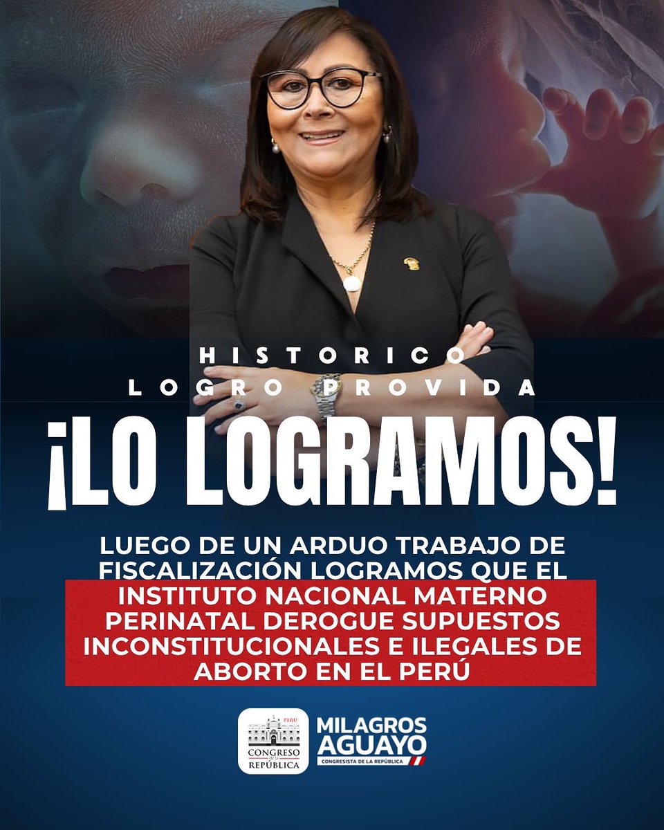 🇵🇪¡LO LOGRAMOS! ¡Una victoria histórica en defensa de la vida!
Tras una ardua labor de fiscalización de mi despacho, logramos que el Instituto Nacional Materno Perinatal derogue disposiciones que promovían de forma inconstitucional e ilegal el aborto terapéutico en el Perú. (1/2)