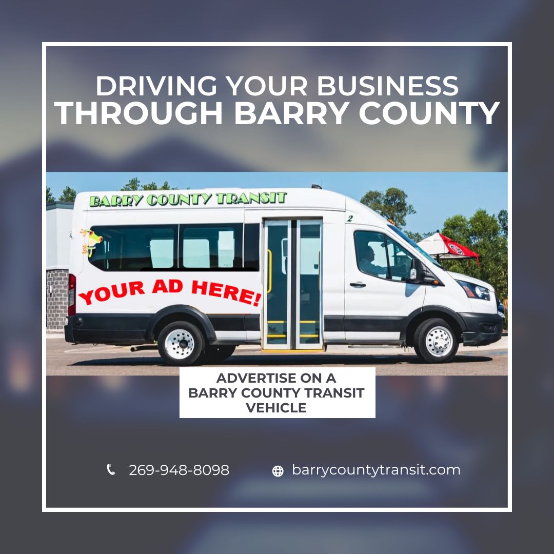 BarryCoTransit's tweet image. Driving Your Business Through Barry County! Advertise with us on a bus! Looking for a powerful way to get your business noticed? Advertising on a Barry County Transit vehicle puts your message in motion—literally. Call 269-948-8098 #barrycountytransit - mailchi.mp/12bfa3e1e0b5/2…