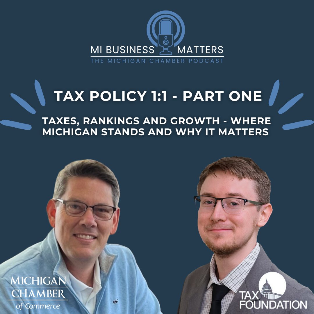 MI Chamber's Jim Holcomb talks tax climate w/ Andrew Yushkov of <a href="/TaxFoundation/">Tax Foundation</a> — covering what makes a state tax-competitive, where MI is at and what smart states are doing. 🎧Tune in for part 1 bit.ly/4eb8FKw