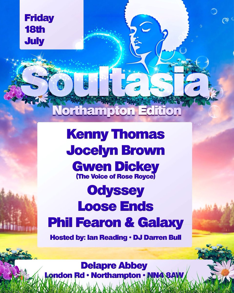 SOULTASIA is coming to Northampton for the first time. 

The UK's biggest touring Soul &amp; Disco Spectacular comes storming into the grounds of Delapre Abbey for a truly unmissable event on
Friday 18th July from 4.00pm. 

This Summer experience the phenomenon that is SOULTASIA!