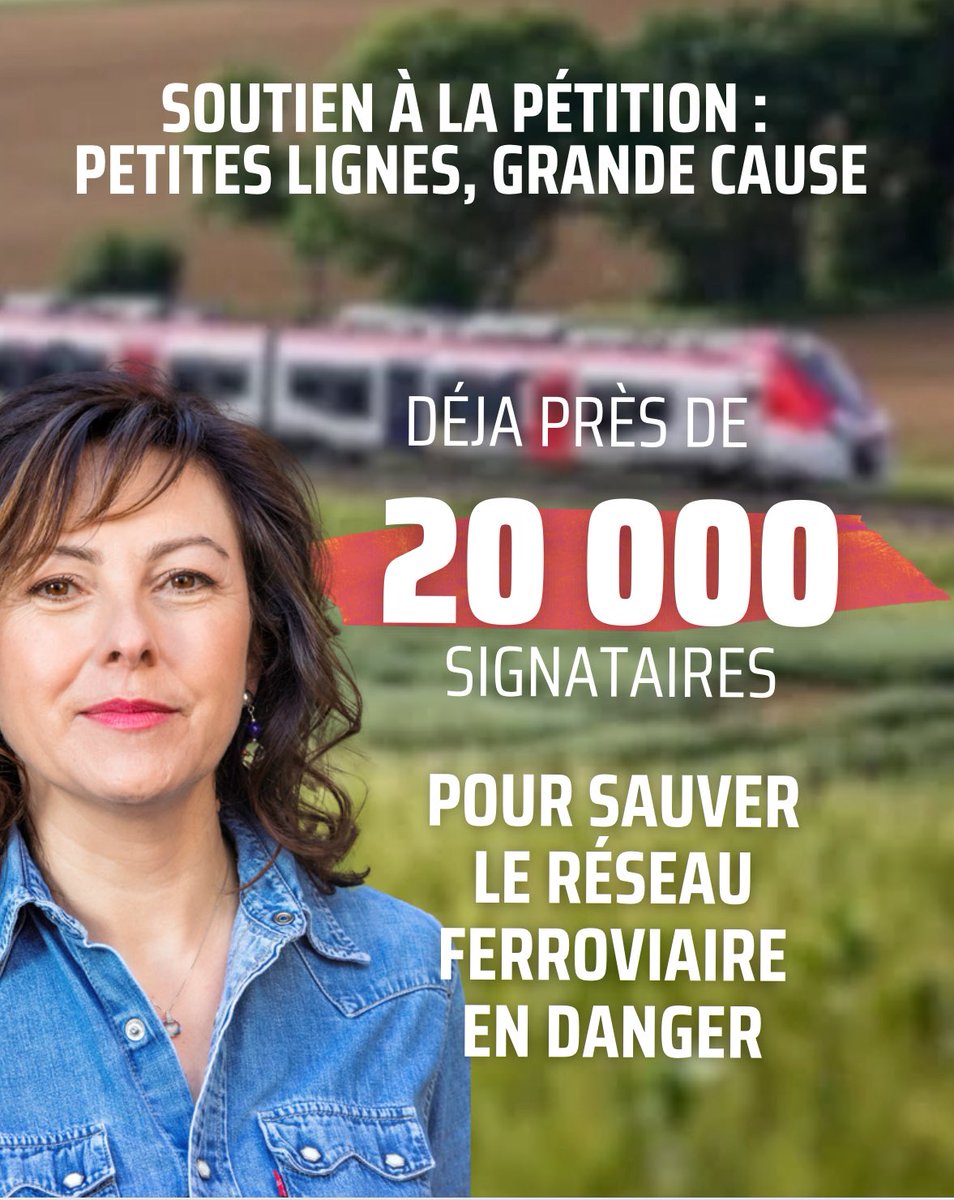 Vous êtes déjà près de 20 000 à nous avoir rejoint 🙏 

Amplifions la mobilisation pour défendre le rail 🇫🇷

Investir dans le train, c’est investir pour le lien entre nos territoires, pour l’avenir de notre pays et de la planète 

✍️ Signez la pétition : urlz.fr/uBu2