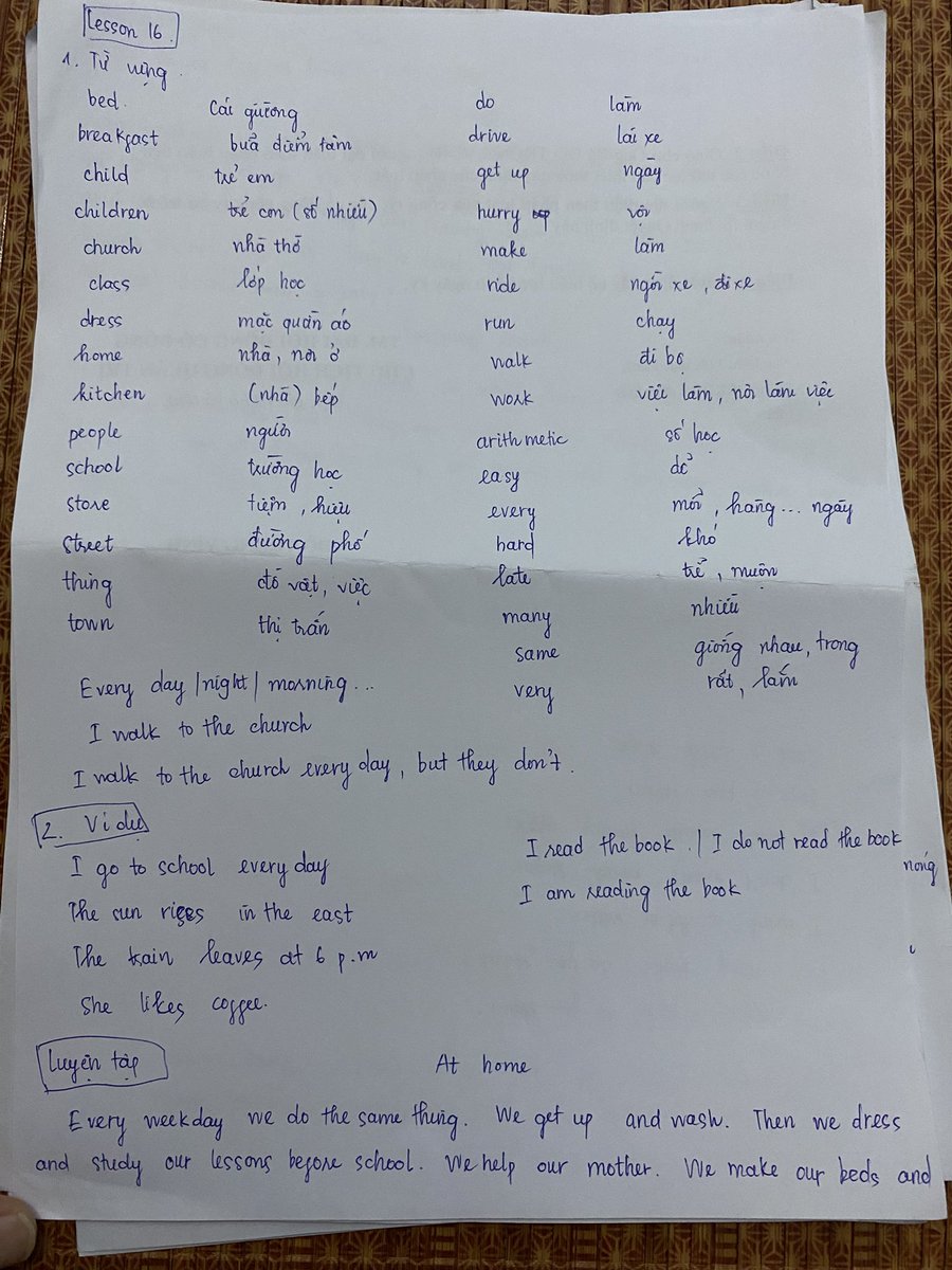 binhnt_09's tweet photo. BTVN ngày 17/6 lớp tiếng anh TNBS 3-5-7. 
Lesson 16. Đọc từ vựng, các ví dụ trong bài 
Em xin cảm ơn thầy cô và các bạn nhiều ah https://t.co/wKI1Dln1sa