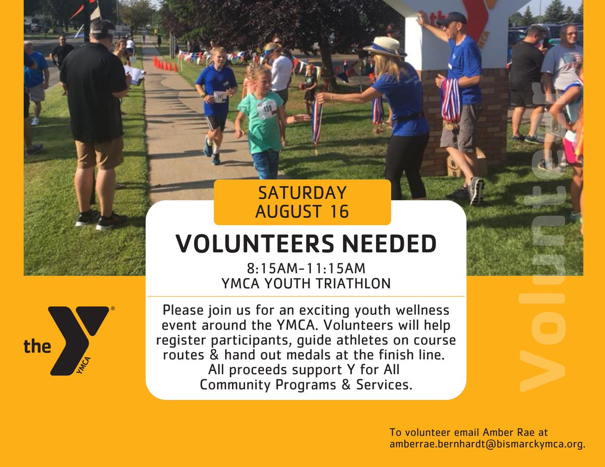 Missouri Valley Family YMCA (@bismarck_y) on Twitter photo π΄ββοΈπββοΈπ Ready to make a splash & cheer on future champions? Volunteer at our Youth Triathlon & be part of the fun, energy & smiles! ππ₯ Email amberrae.bernhardt@bismarckymca.org to join the team & help make this event unforgettable! #BismarckY #YouthTriathlon #VolunteerPower π΄ββοΈπββοΈπ Ready to make a splash & cheer on future champions? Volunteer at our Youth Triathlon & be part of the fun, energy & smiles! ππ₯ Email amberrae.bernhardt@bismarckymca.org to join the team & help make this event unforgettable! #BismarckY #YouthTriathlon #VolunteerPower