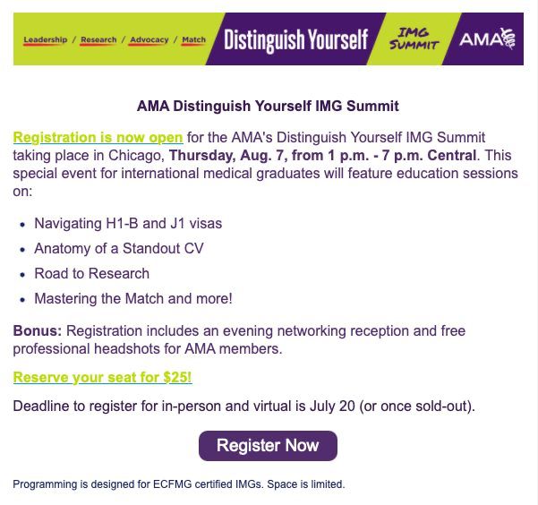 Assoc. of Pakistani Physicians of North America (@appna) on Twitter photo 🔹 Liaison Committee APPNA shares a great opportunity for International Medical Graduates 🔹
📍 AMA’s Distinguish Yourself IMG Summit
🗓 Thursday, August 7 | 1–7 p.m. Central | Chicago & Virtual
This one-of-a-kind summit is designed to help IMGs navigate the complex U.S. 🔹 Liaison Committee APPNA shares a great opportunity for International Medical Graduates 🔹
📍 AMA’s Distinguish Yourself IMG Summit
🗓 Thursday, August 7 | 1–7 p.m. Central | Chicago & Virtual
This one-of-a-kind summit is designed to help IMGs navigate the complex U.S.