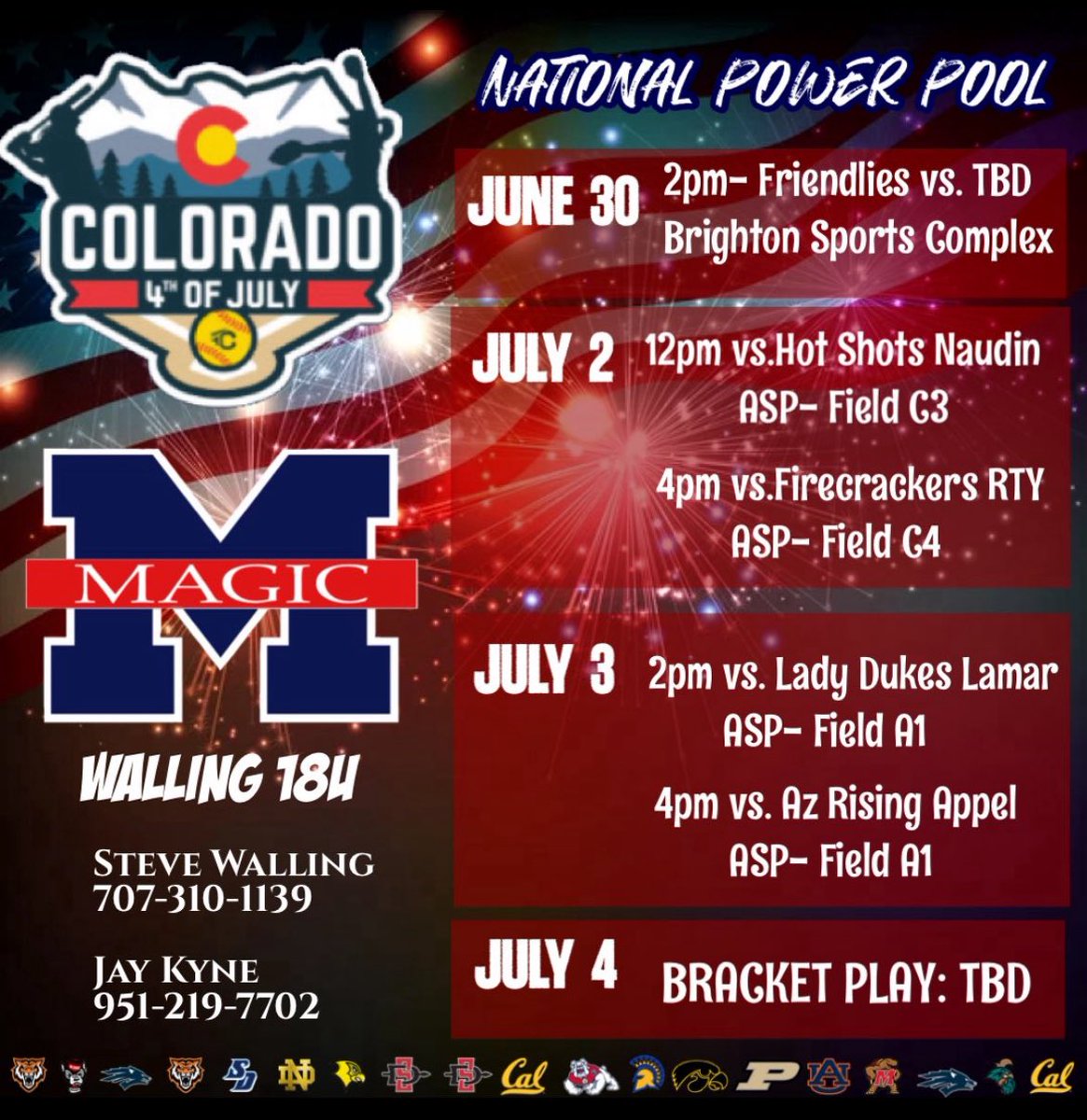 Colorado bound next week! 🔜🏔️🥎
Catch me here too!:
🌟National Power Pool Showcase- Mon 
      6/30 @ 6pm, Field 3 
🌟Future Stars - Wed 7/2 @ 7:30pm
 Both games held at Christopher Complex in Westminster