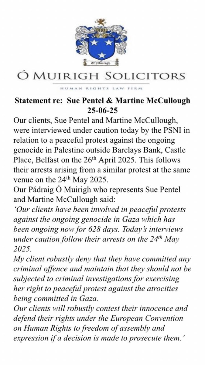 OMuirighSols's tweet image. Statement re: Our clients Sue Pentel & Martine McCullough👇