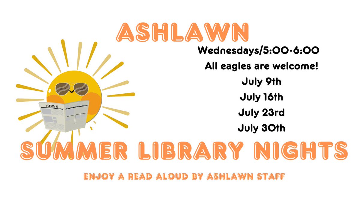 @AshlawnITC (@ashlawnitc) on Twitter photo Cool down from the summer heat while listening to a great story! Read alouds brought to you by Ashlawn staff in July. <a href="/Ashlawneagles/">Ashlawn Eagles</a> Cool down from the summer heat while listening to a great story! Read alouds brought to you by Ashlawn staff in July. <a href="/Ashlawneagles/">Ashlawn Eagles</a>
