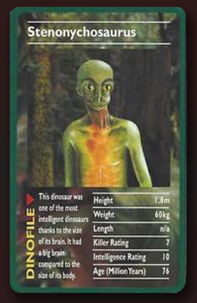 Anyone else play dinosaur topp trumps as a kid and have this card burned into their minds?