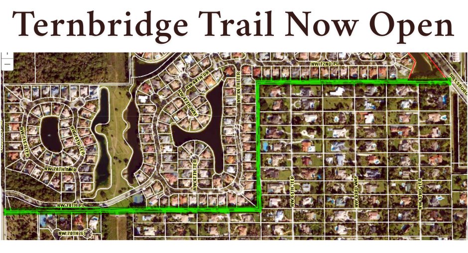 Trail warriors and power walkers - Ternbridge Trail is now open, marking the completion of work from east of Parkside Dr to Hillsboro Blvd for drainage improvements. Consider this your 🟢 to get out and step up your outdoor fitness game. bit.ly/44gSPtj