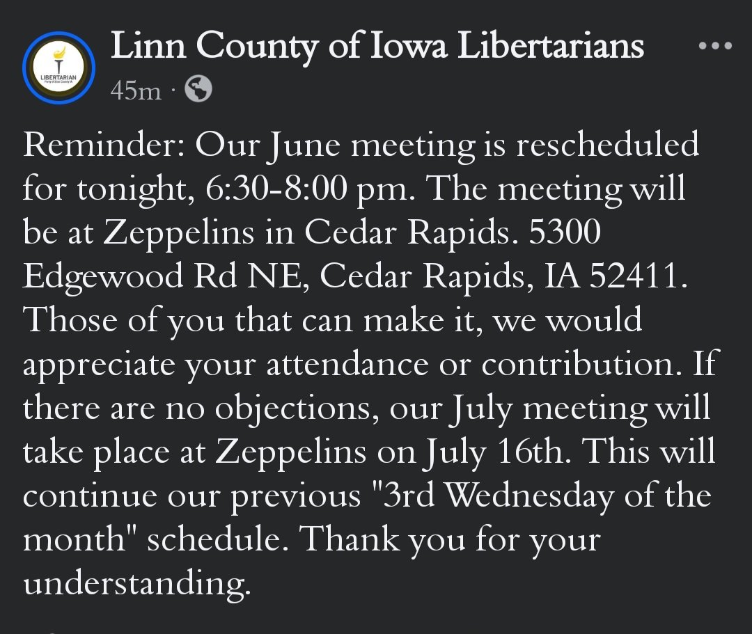 Linn County, Iowa Libertarian Party tweet media