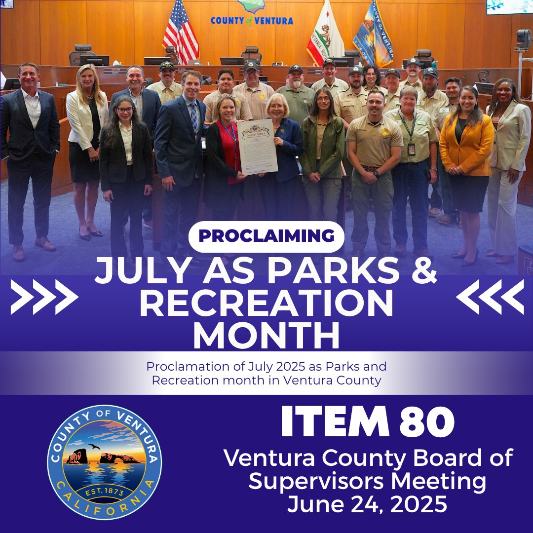 vcjaniceparvin's tweet image. At our June 24 Board meeting, we:
🌳 Proclaimed July as Parks & Rec Month
🏠 Honored Mercy House ARCH Shelter for 5 years of service
🏅 Recognized County employees with 25+ years of service
Watch here or in bio: youtube.com/watch?v=rVmSCQ…
#VenturaCounty #ParksAndRecMonth