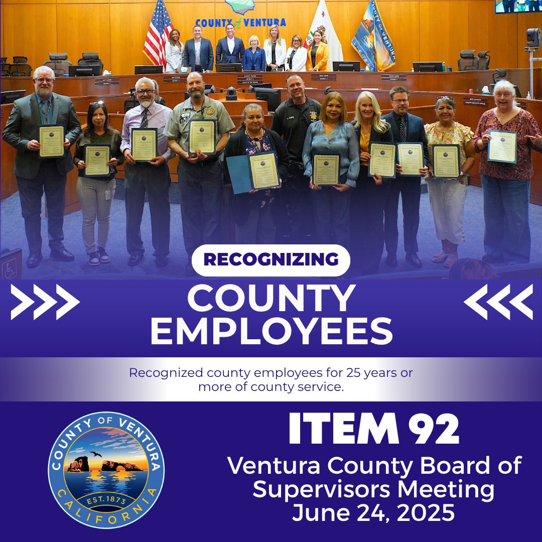 vcjaniceparvin's tweet image. At our June 24 Board meeting, we:
🌳 Proclaimed July as Parks & Rec Month
🏠 Honored Mercy House ARCH Shelter for 5 years of service
🏅 Recognized County employees with 25+ years of service
Watch here or in bio: youtube.com/watch?v=rVmSCQ…
#VenturaCounty #ParksAndRecMonth