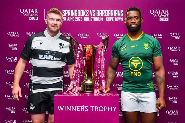 Earlier on today, we gathered for the <a href="/Springboks/">Springboks</a> x <a href="/Barbarian_FC/">Barbarian FC</a> Captain's photoshoot🤝🔥!

The <a href="/qatarairways/">Qatar Airways</a> cup is at stake🧐....

#barbarians #Springboks #PSLPlayOffs #Longwe #InimbaMzansi #iranisraelwar #Trump