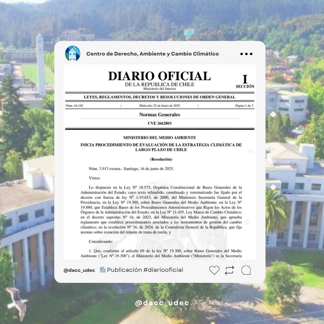 📄Hoy se publica en el Diario Oficial extracto de resolución exenta número 3.913, de 2025, del Ministerio del Medio Ambiente, que inicia procedimiento de evaluación de la Estrategia Climática de Largo Plazo de Chile.

#DiarioOficial #DACC