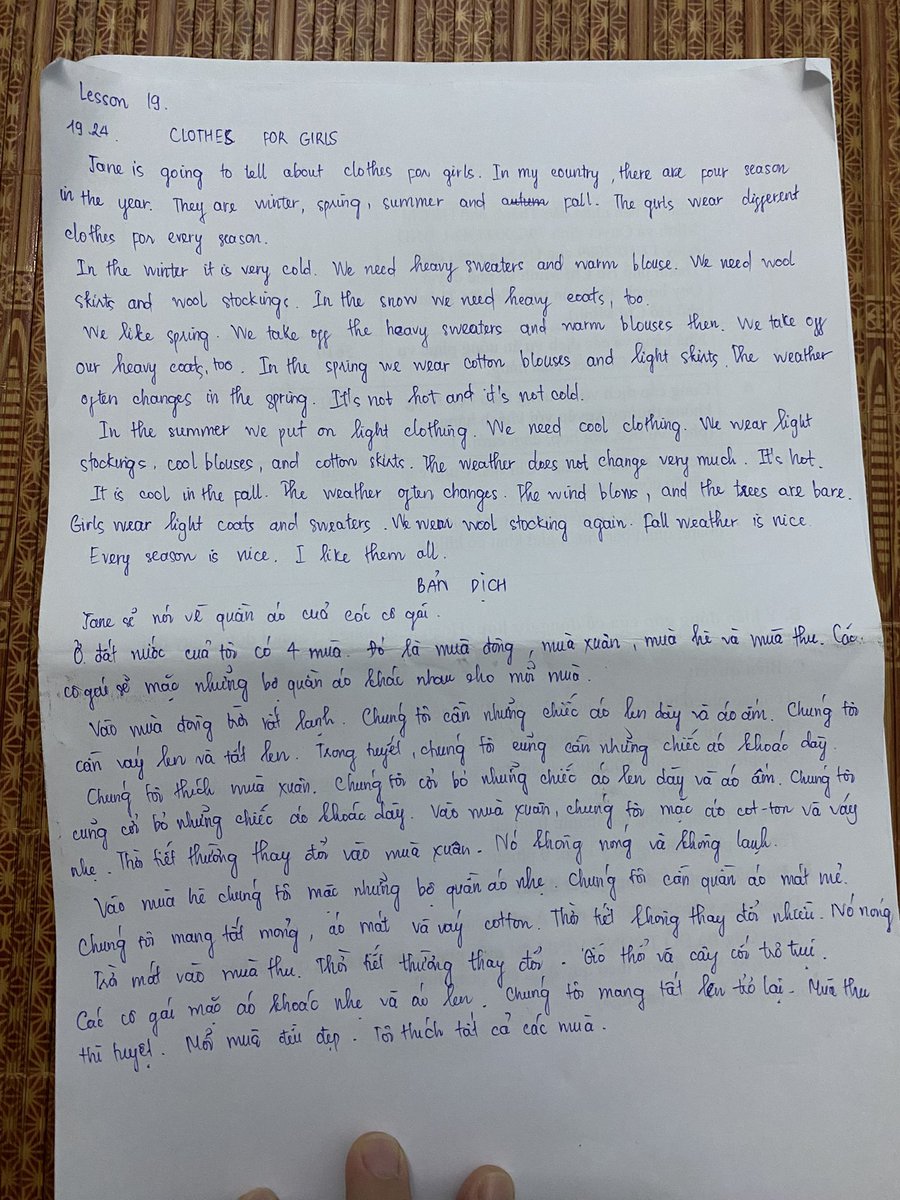 binhnt_09's tweet photo. BTVN ngày 24/6 lớp tiếng anh TNBS 3-5-7. 
Lesson 19. Viết đọc và dịch 19.24, 19.25
Em xin cảm ơn thầy cô và các bạn nhiều ah https://t.co/GhcBSbQ6lM
