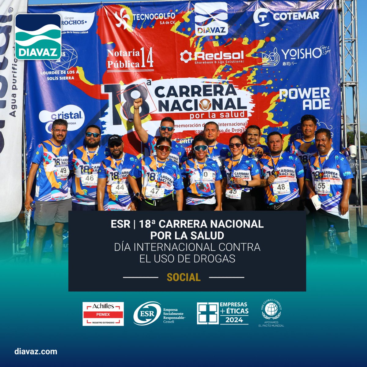 DiavazCS's tweet photo. 🏃🥇 Sumamos con el #CentroDeIntegraciónJuvenil de Carmen en la 18ª Carrera Nacional por la Salud, evento deportivo familiar que se llevó a cabo en conmemoración del Día Internacional contra el uso de Drogas.

#SomosESR #EmpresaSocialmenteResponsable #SomosDIAVAZ #Salud #Deporte https://t.co/L0zJk3yx04