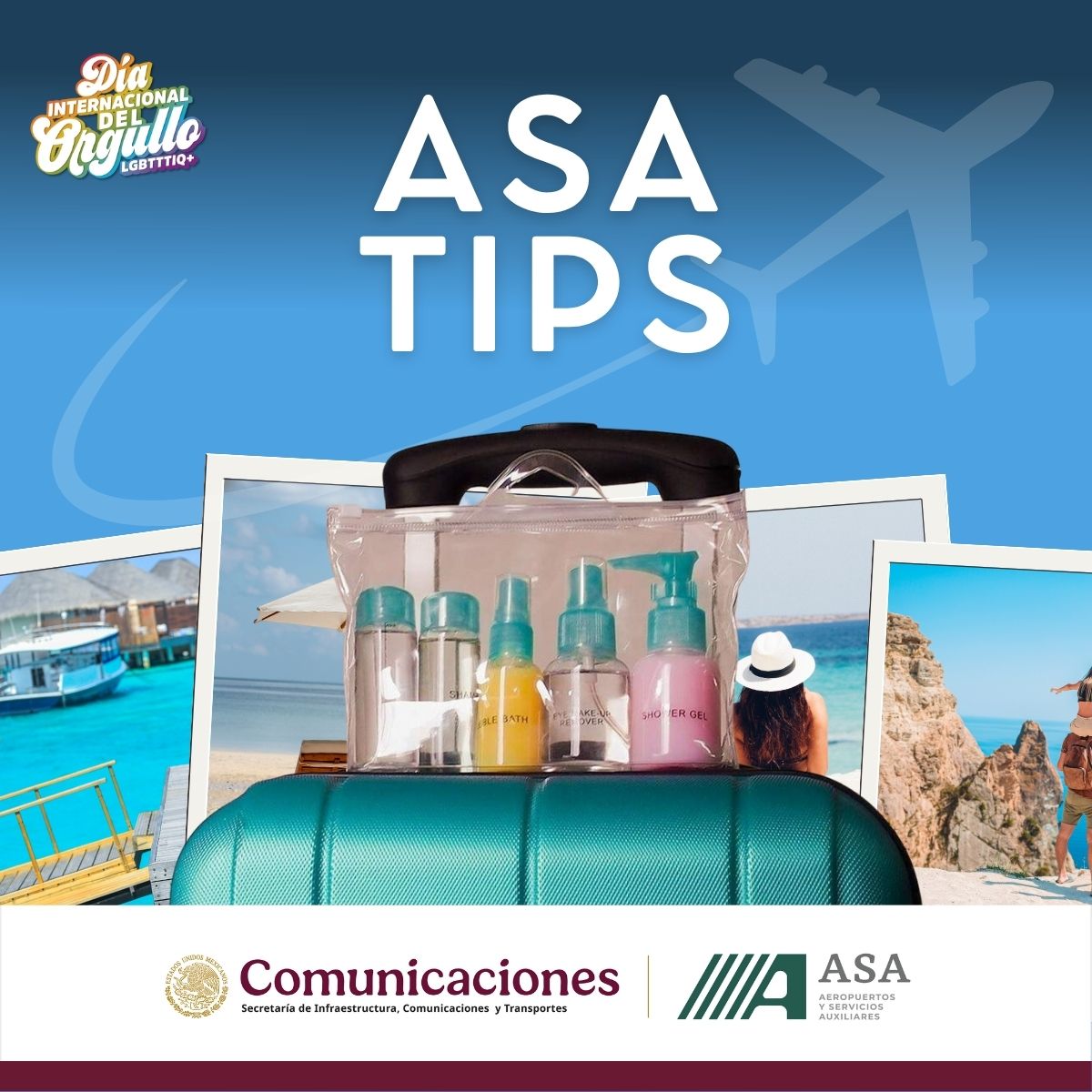 ASAMexico_mx's tweet photo. #ViajeSeguro Si vas a viajar en avión, lleva artículos de higiene en botellas de 100 ml, máximo 10 por persona, en bolsa resellable. Así evitas contratiempos al abordar. #ASATips #TipsDeEquipaje https://t.co/6uOjcExFMI