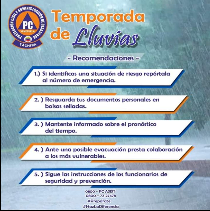 Via <a href="/PCivilTachira/">PCivilTáchira</a> #Prevencion ⚠️|| Ante el inicio de la #TemporadaDeLluvias Protección Civil Táchira te recomienda.