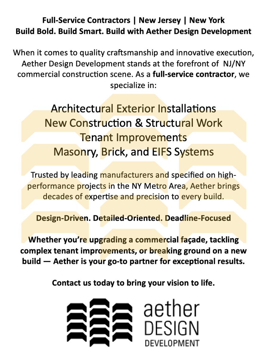 aetherdesignlab's tweet image. #FullServiceContractors #CommercialConstruction #NewConstruction #TenantImprovements #ArchitecturalExteriors #Design #EIFS #Masonry #NJConstruction #NYConstruction #MultiFamily #Condos #LuxuryResidential
