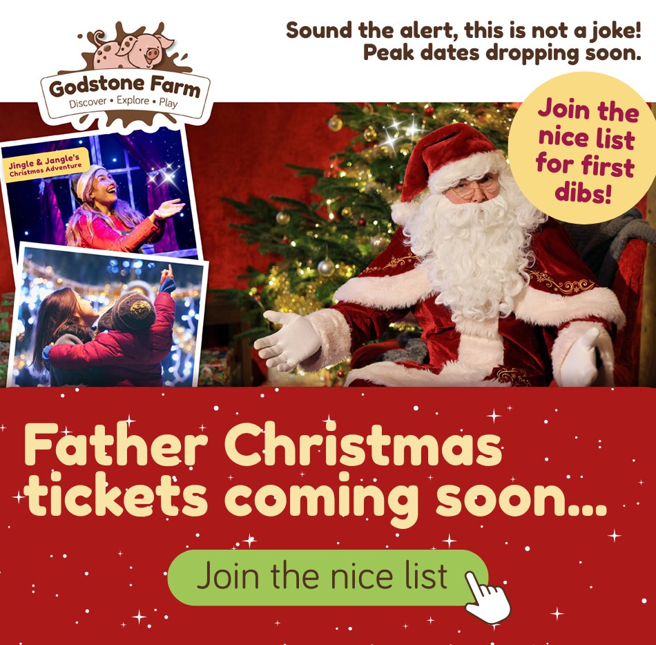Father Christmas is already planning his fantastic visit to Godstone Farm and it'll be a wonderful experience as always!! Get on the Nice List to be first to hear when tickets drop - it won't be long!!
godstonefarm.co.uk/join-the-nice-…