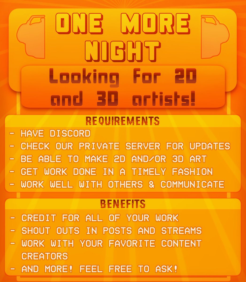 OneMoreNightAC's tweet image. OMN IS LOOKING FOR 2D AND 3D ARTIST VOLUNTEERS FOR CHARITY! You can sign up here or message us: docs.google.com/forms/d/e/1FAI…