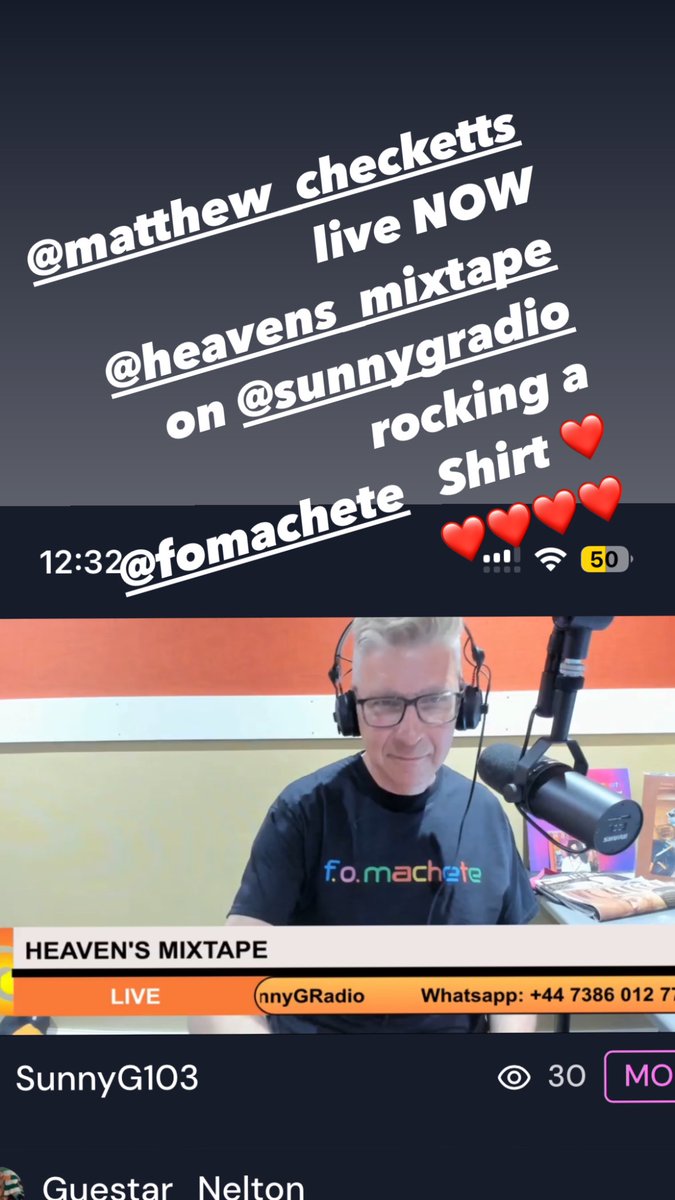f.o. machete (@fomachete) on Twitter photo Check out this awesome show live now for GREAT music and
shirts <a href="/SunnyGRadio/">Sunny G Radio</a> <a href="/mrchecketts/">Matthew Checketts</a> supporting local artists always Check out this awesome show live now for GREAT music and
shirts <a href="/SunnyGRadio/">Sunny G Radio</a> <a href="/mrchecketts/">Matthew Checketts</a> supporting local artists always