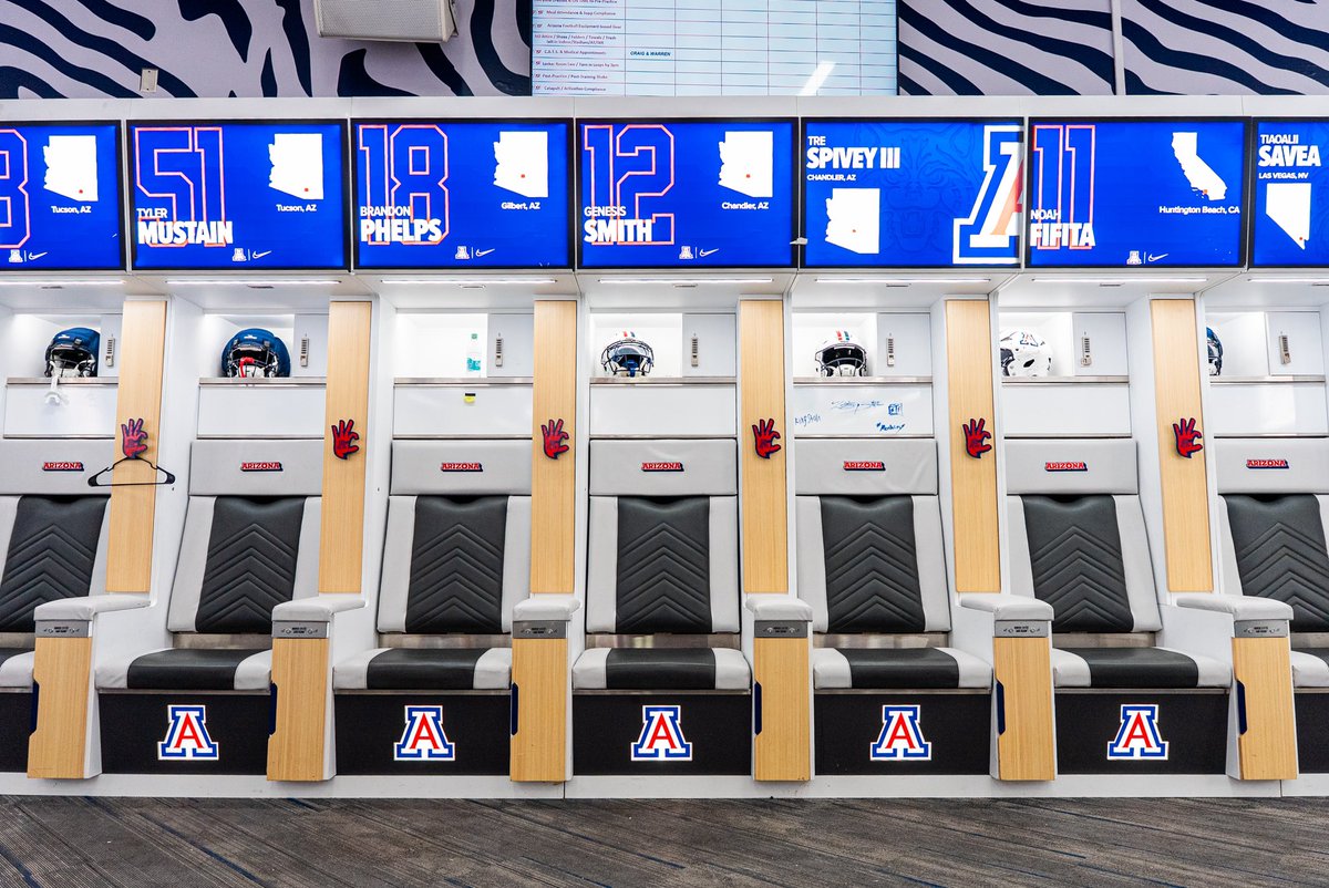 SportsDissected's tweet image. A look at @ArizonaFBall’s bespoke locker room, part of a broader, $15 million investment into Arizona Football’s facilities 🐻🌵🏈
#ArizonaFootball #RoyalKey #CollegeFootball #FacilityDesign