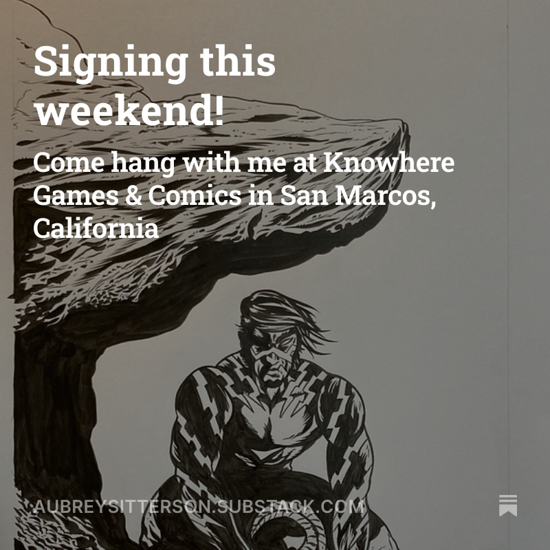 aubrey🌋sitterson (@aubreysitterson) on Twitter photo This Saturday, June 28, come see me at <a href="/KnowhereGC/">Knowhere GamesComics</a> in San Marcos, California. And, in the meantime: 1) Check out stunning FREE PLANET fanart by the amazing James Coats, 2) Order some of his books ASAP!
aubreysitterson.substack.com/p/signing-this… This Saturday, June 28, come see me at <a href="/KnowhereGC/">Knowhere GamesComics</a> in San Marcos, California. And, in the meantime: 1) Check out stunning FREE PLANET fanart by the amazing James Coats, 2) Order some of his books ASAP!
aubreysitterson.substack.com/p/signing-this…