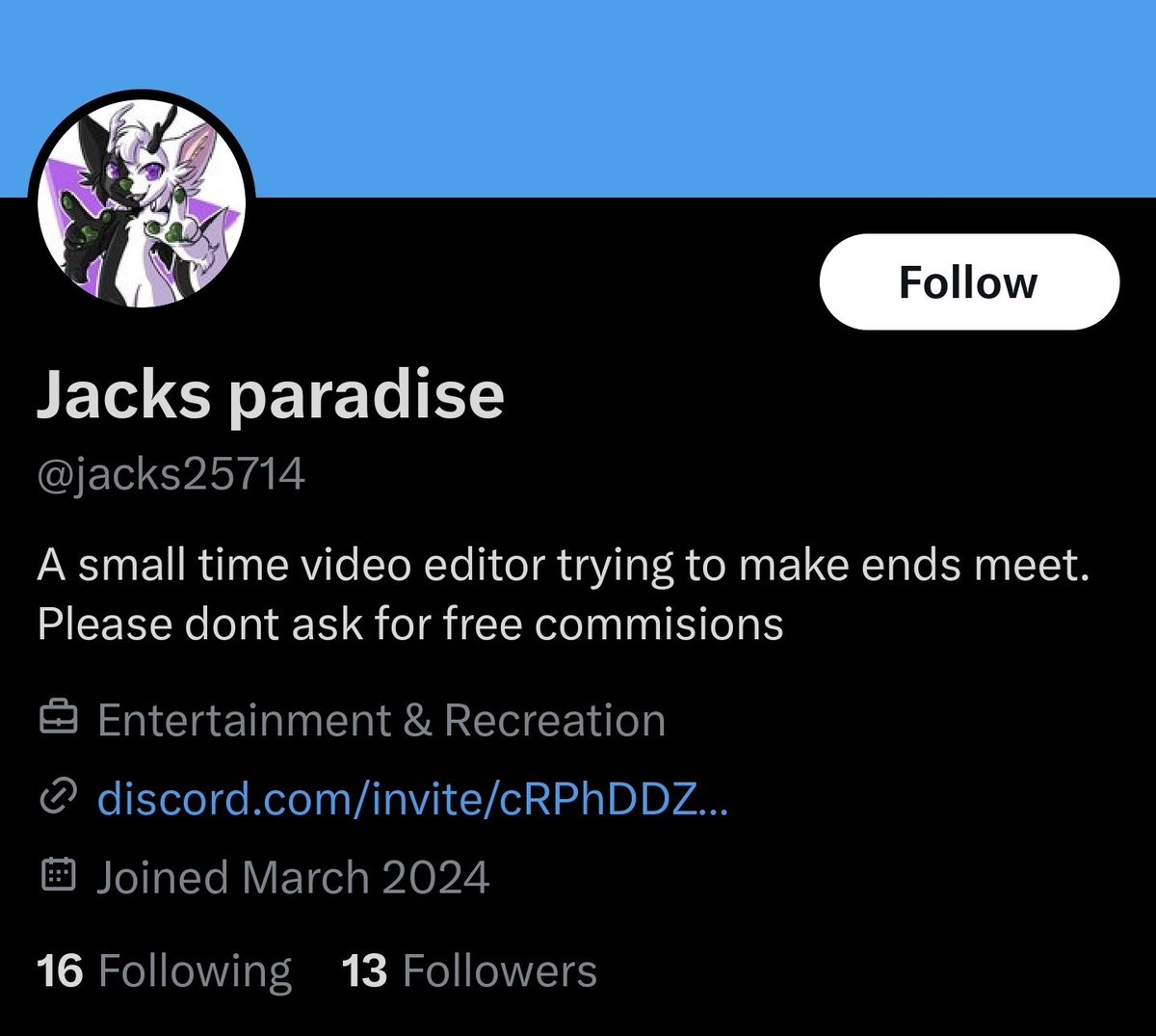 ADProblematic's tweet image. #28 - Jacks Paradise

I've never seen a softer furry who constantly acts nervous, over apologizes, and every easy to hurt/offend, making them a drag to be around.