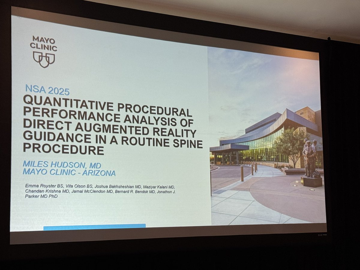 Bernard Bendok, MD (@bernardbendokmd) on Twitter photo Our Mayo Clinic chief resident Dr. Miles Hudson hitting it out of the park with his presentation on his research on augmented reality in spine surgery.
<a href="/MayoClinicNeuro/">Mayo Clinic Neuro</a> <a href="/MayoClinic/">Mayo Clinic</a> <a href="/AANSNeuro/">AANS</a> <a href="/CNS_Update/">CNS</a> Our Mayo Clinic chief resident Dr. Miles Hudson hitting it out of the park with his presentation on his research on augmented reality in spine surgery.
<a href="/MayoClinicNeuro/">Mayo Clinic Neuro</a> <a href="/MayoClinic/">Mayo Clinic</a> <a href="/AANSNeuro/">AANS</a> <a href="/CNS_Update/">CNS</a>