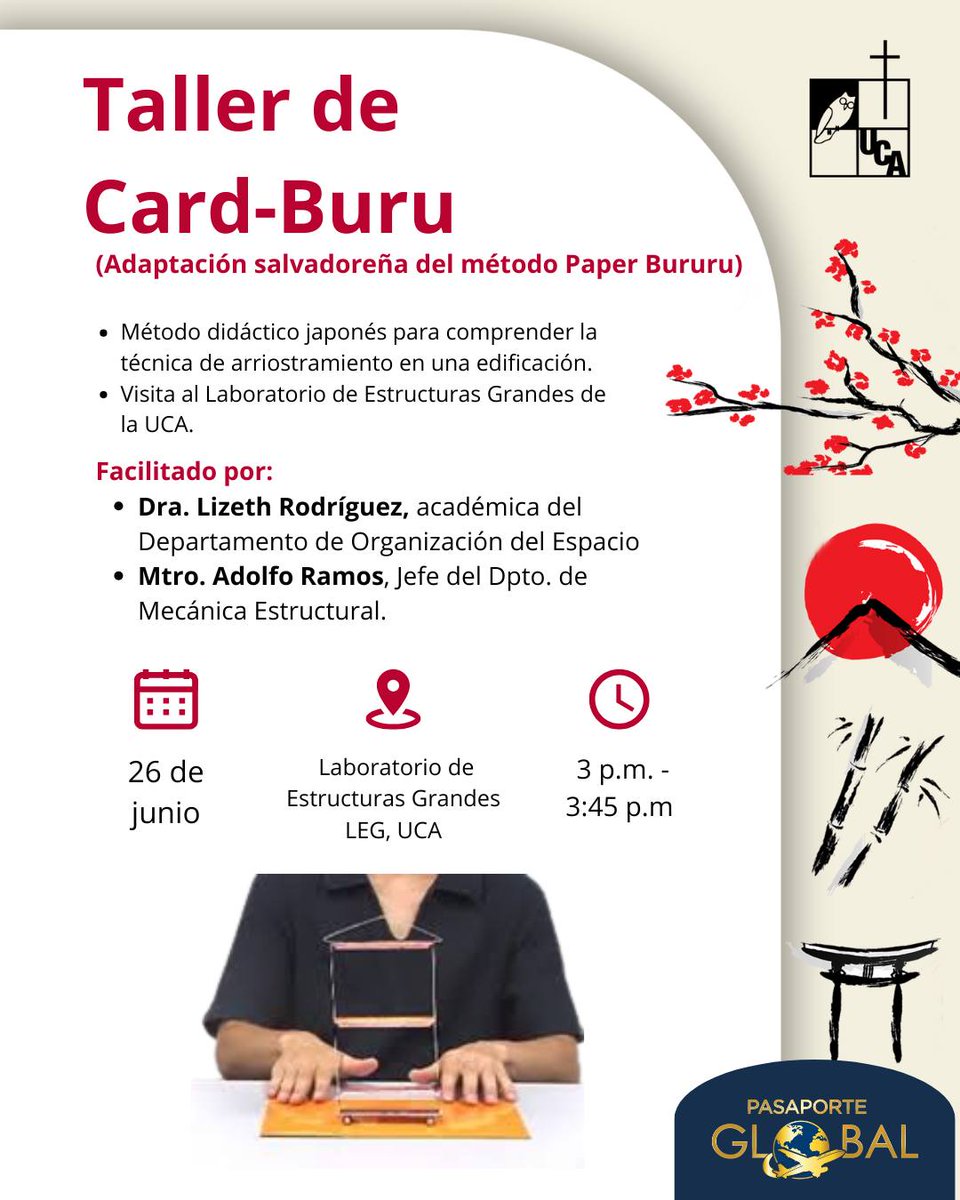 🏢Este jueves no te pierdas el taller de Card- Buru, una adaptación del método japonés Paper Bururu, te esperamos en el laboratorio de estructuras grandes (LEG).