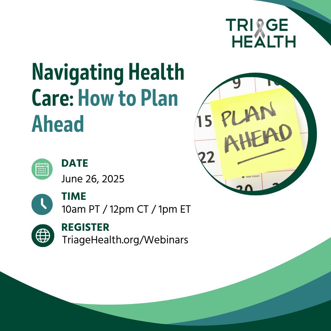 Join <a href="/Triage_Health/">Triage Health</a> for a FREE webinar about planning ahead for health care on 6/26! Register:
TriageHealth.org/Webinars. 

This webinar explains important health care topics to consider, such as home health care, advance care planning, and hospice care. 

#TriageTalks #HealthCare