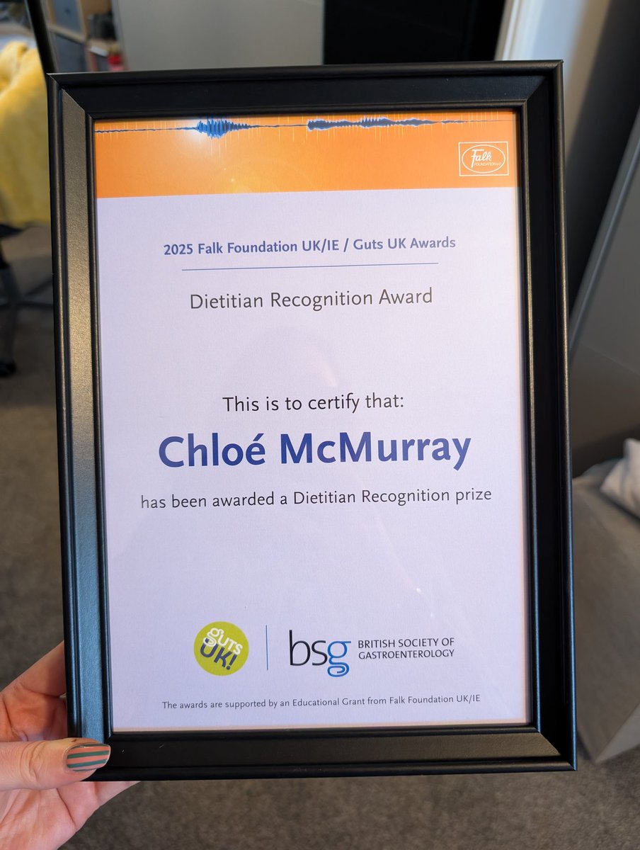 Also got me a frame to protect a special award.... Absolutely honoured to receive <a href="/DrFalkUK/">DR FALK</a> <a href="/GutsCharityUK/">Guts UK Charity</a>  Dietitian Recognition Award 2025 last night ⭐
#BSGLIVE25